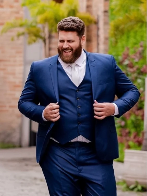15 Plus Size Groom Outfit Ideas Trending in 2026 2 Royal Blue Three Piece Where the Waistcoat Does the Heavy Lifting