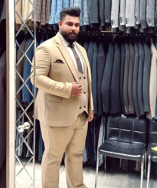 15 Plus Size Groom Outfit Ideas Trending in 2026 10 Tan Three Piece With a Textured Vest in a Close Shade